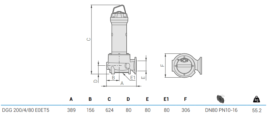 Габаритный чертеж насоса Zenit DGG 200/4/80 E0ET5