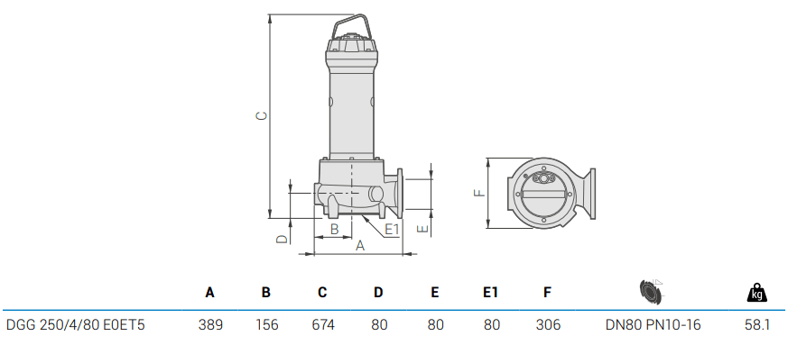 Габаритный чертеж насоса Zenit DGG 250/4/80 E0ET5
