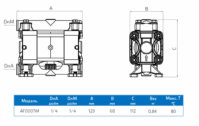 Габаритный чертеж насоса Duotek AF0007M
