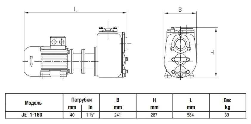 Габаритный чертеж насоса Varisco JE 1-160 G30 MT20