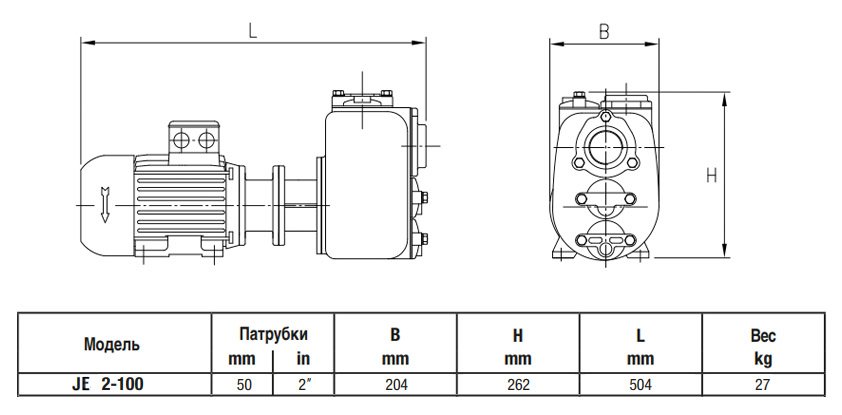 Габаритный чертеж насоса Varisco JE 2-100 G10 MT20