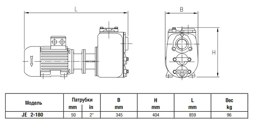 Габаритный чертеж насоса Varisco JE 2-180 G10 MT20