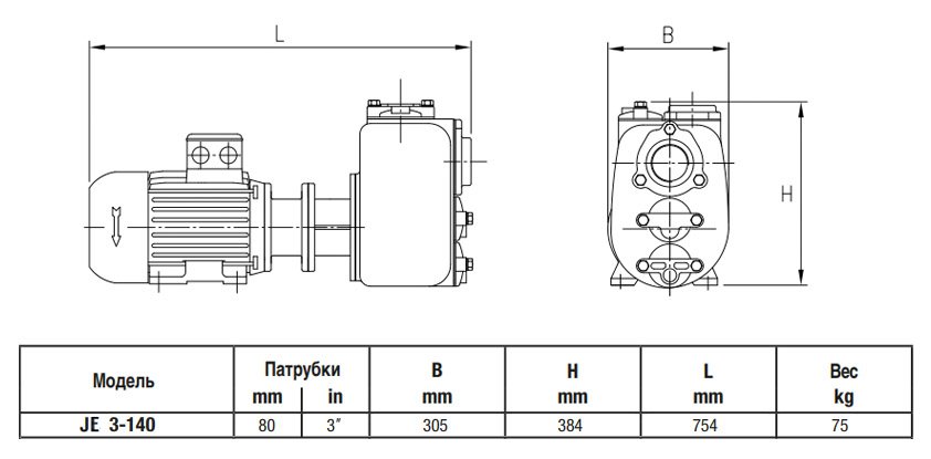 Габаритный чертеж насоса Varisco JE 3-140 G10 MT20