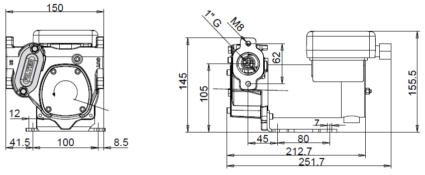Габаритный чертеж насоса Piusi Panther DC 12V