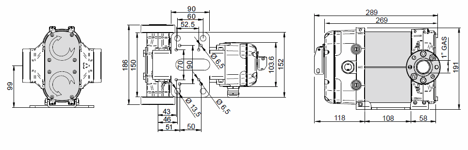 Габаритный чертеж насоса Piusi Bipump DC 12V