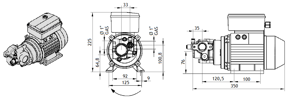 Габаритный чертеж насоса Piusi Viscomat 230/3 T Gear