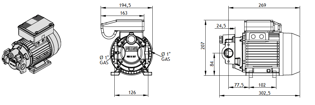 Габаритный чертеж насоса Piusi Viscomat 70 T Vane