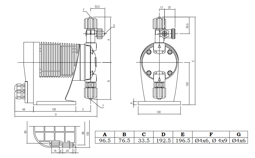 Габаритный чертеж дозировочного насоса SP-C30-PFC-1WS-111