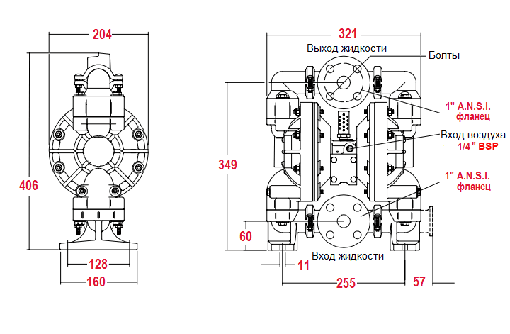 Габаритный чертеж модели Vetlan Pneumatic ADP-6661A3-344-C