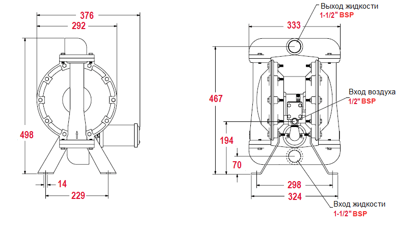 Габаритный чертеж модели Vetlan Pneumatic ADP-666170-3EB-C