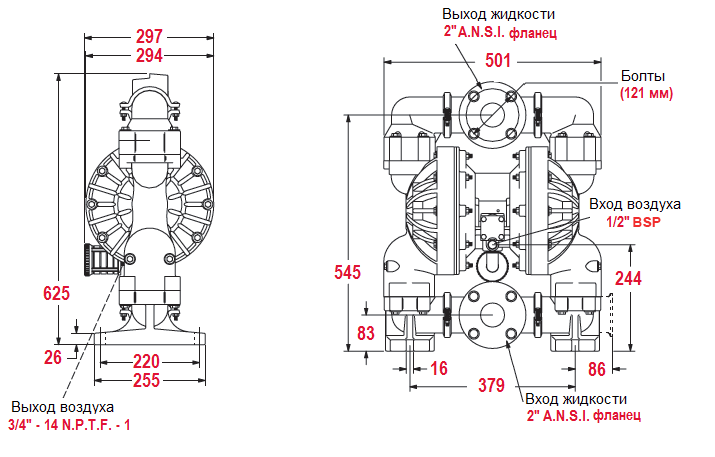 Габаритный чертеж модели Vetlan Pneumatic ADP-6662A3-344-C