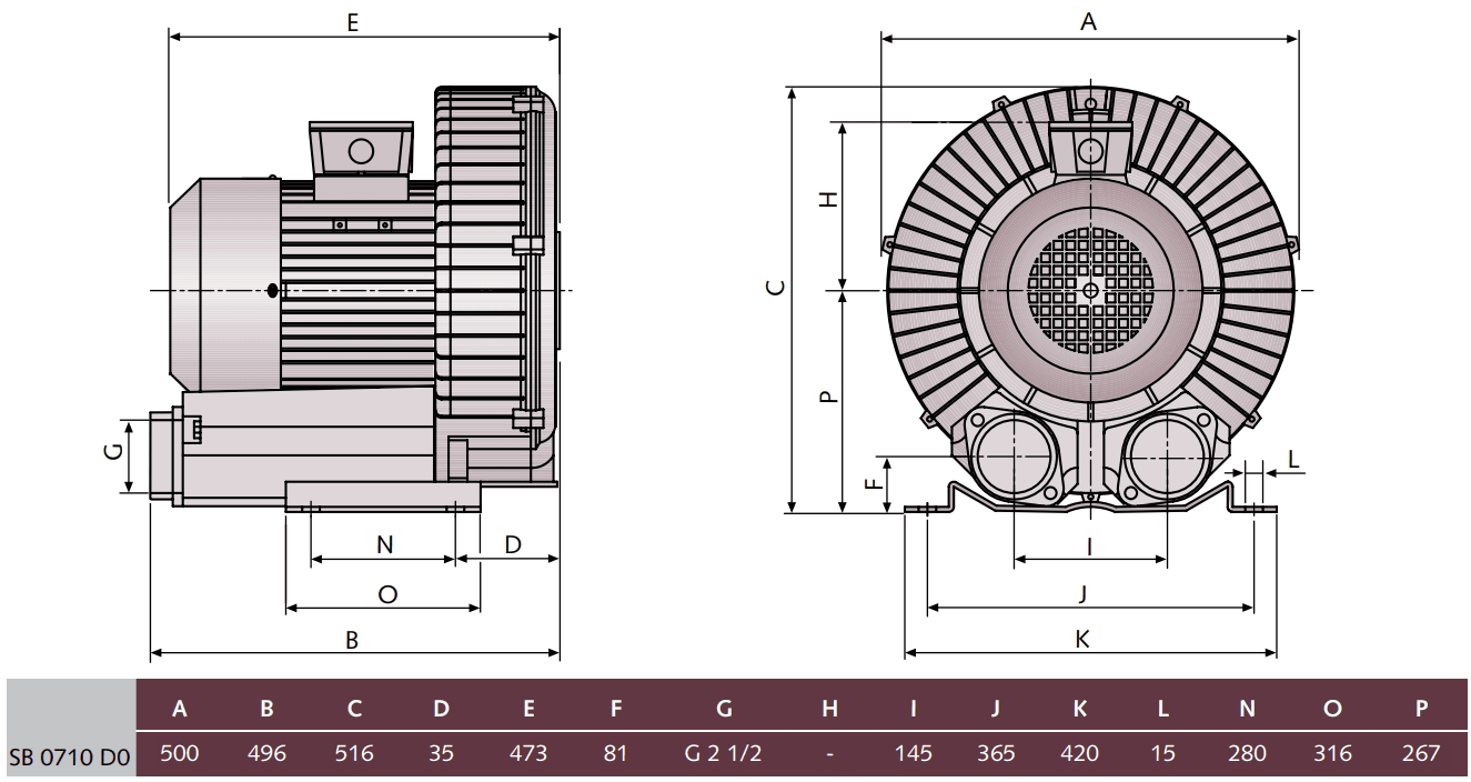 Габаритный чертеж воздуходувки Busch SB 0710 D0