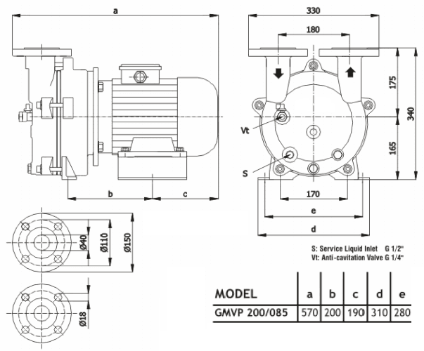 Габаритный чертеж насоса Ангара GMVP 200/085