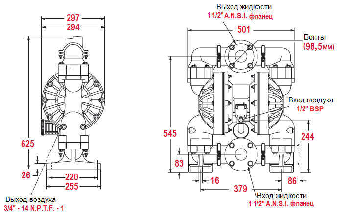 Габаритный чертеж модели Vetlan Pneumatic ADP-6661T3-344-C