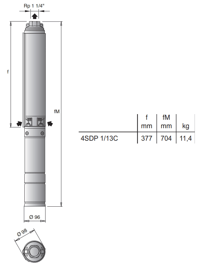 Габаритный чертеж насоса Calpeda 4SDP 1/13