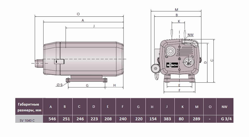 Габаритный чертеж насоса Busch Seco SV 1040 C_220