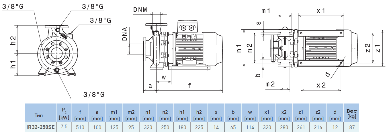 Габаритный чертеж насоса Saer IR32-250 SE