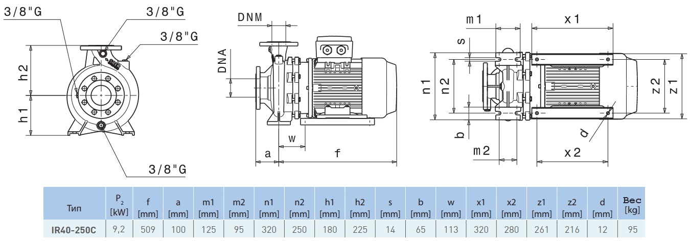Габаритный чертеж насоса Saer IR40-250 C