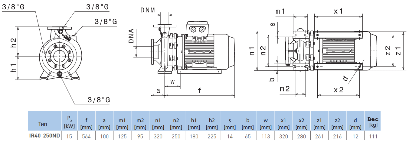 Габаритный чертеж насоса Saer IR40-250 ND