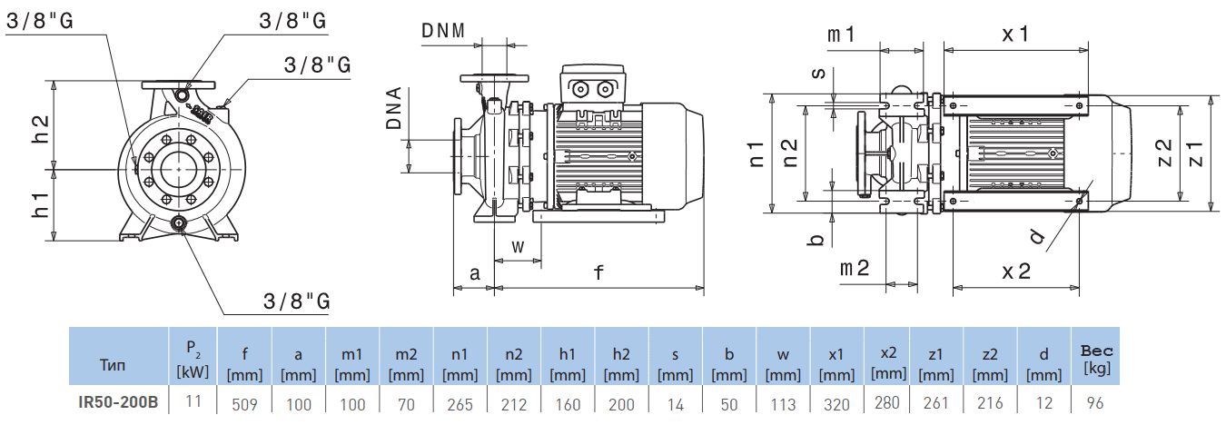 Габаритный чертеж насоса Saer IR50-200 B