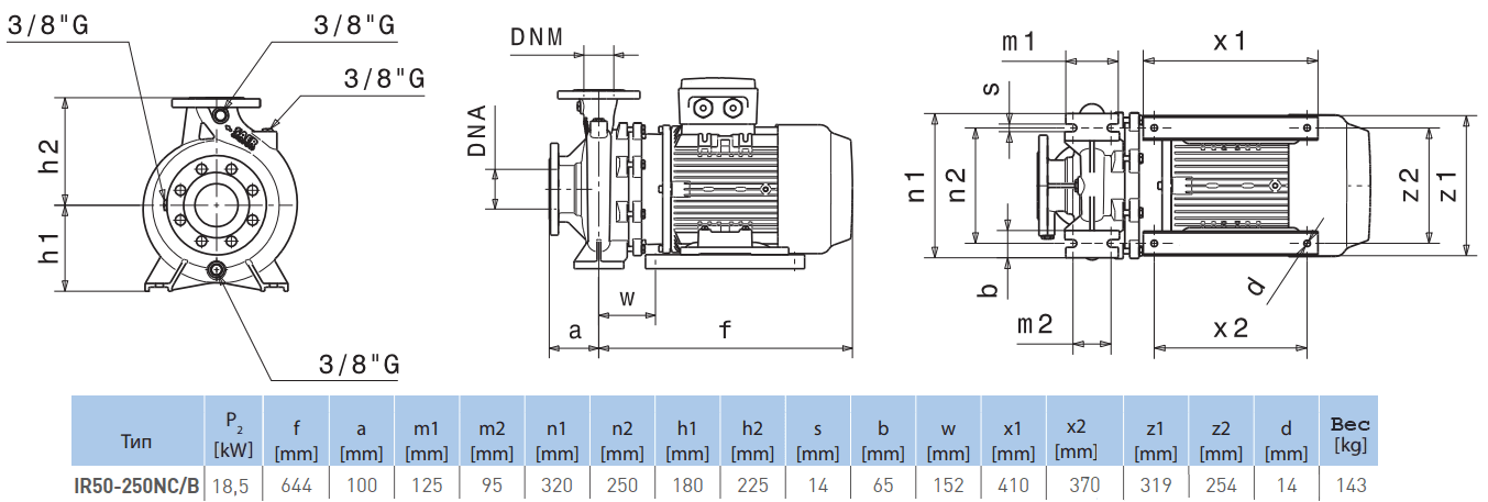 Габаритный чертеж насоса Saer IR50-250 NC/B