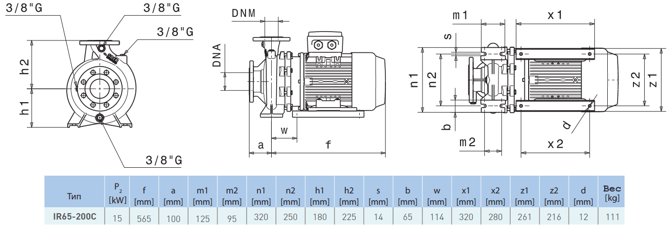 Габаритный чертеж насоса Saer IR65-200 C