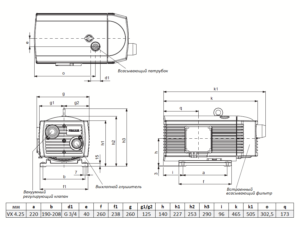 Габаритный чертеж насоса Becker VX 4.25_220