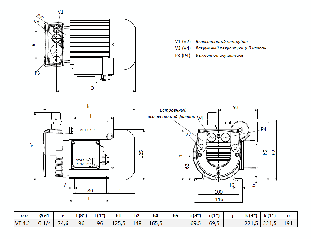 Габаритный чертеж насоса Becker VT 4.2