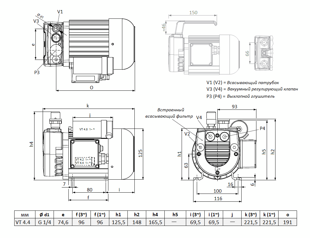 Габаритный чертеж насоса Becker VT 4.4
