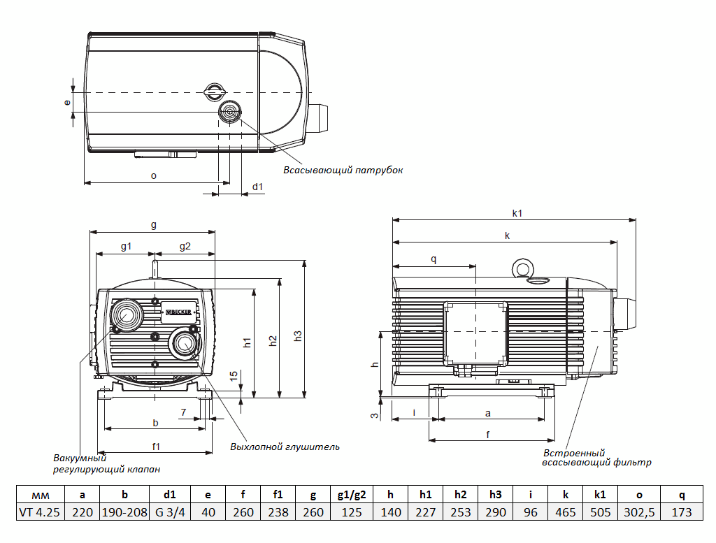 Габаритный чертеж насоса Becker VT 4.25