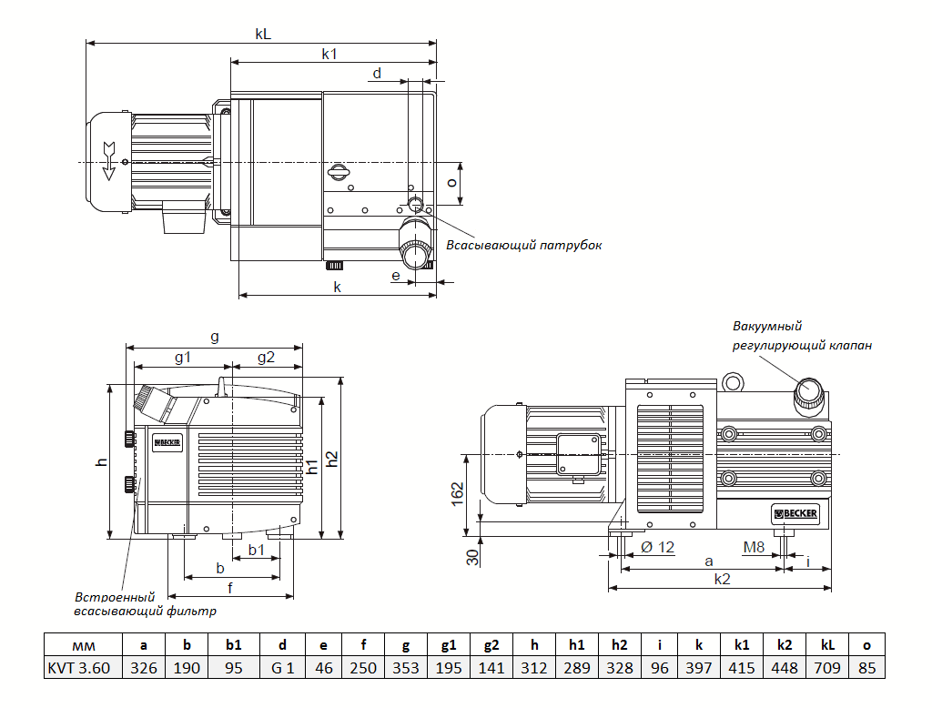Габаритный чертеж насоса Becker KVT 3.60