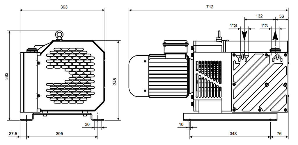 Габаритный чертеж безмасляного вакуумного насоса Pneumofore UVD80
