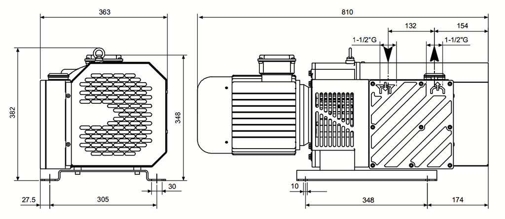 Габаритный чертеж безмасляного вакуумного насоса Pneumofore UVD100