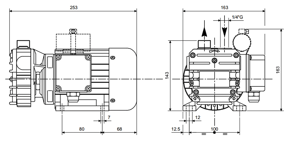 Габаритный чертеж безмасляного вакуумного насоса Pneumofore UVD6