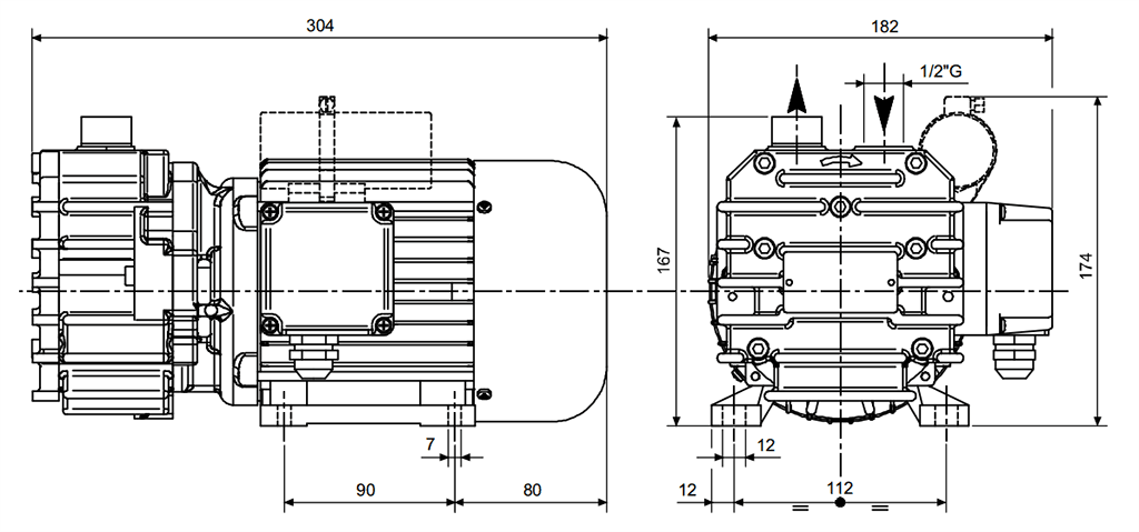 Габаритный чертеж безмасляного вакуумного насоса Pneumofore UVD10