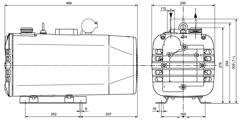 Габаритный чертеж безмасляного вакуумного насоса Pneumofore UVD40