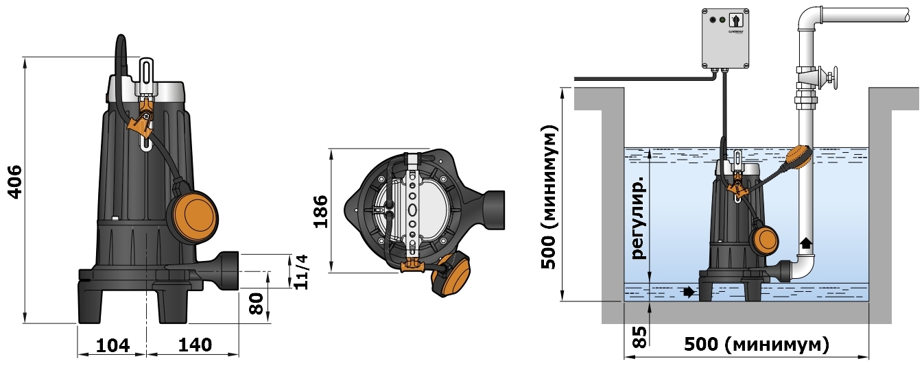Габаритный чертеж модели Pedrollo TRm 1,3