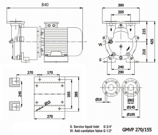 Габаритный чертеж насоса Ангара GMVP 270/155