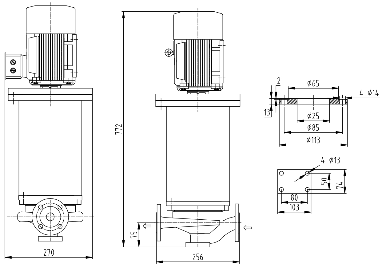 Габаритный чертеж насоса ZY Technology LQLRY 25-25-135 