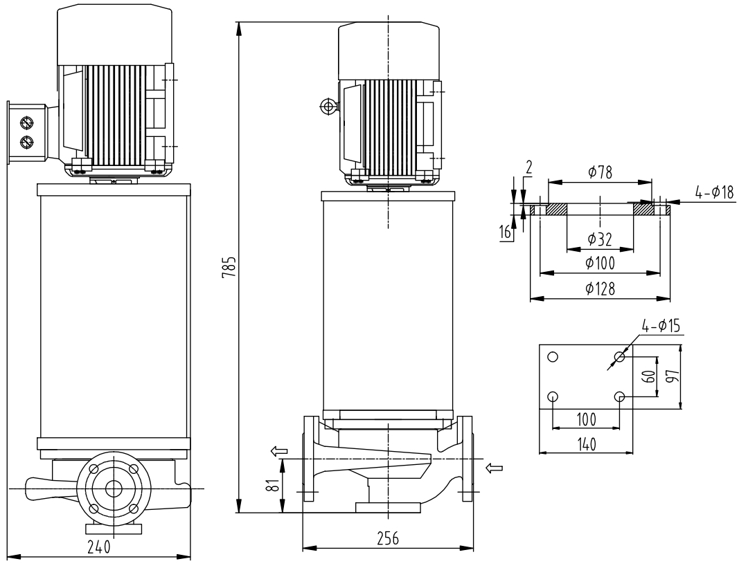 Габаритный чертеж насоса ZY Technology LQLRY 32-32-135 