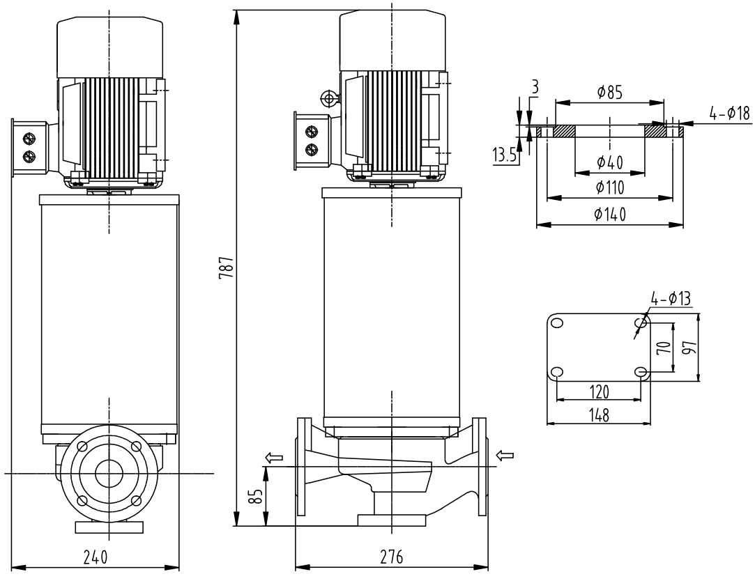 Габаритный чертеж насоса ZY Technology LQLRY 40-40-135