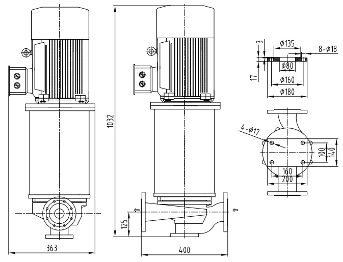 Габаритный чертеж насоса ZY Technology LQLRY 80-80-170 