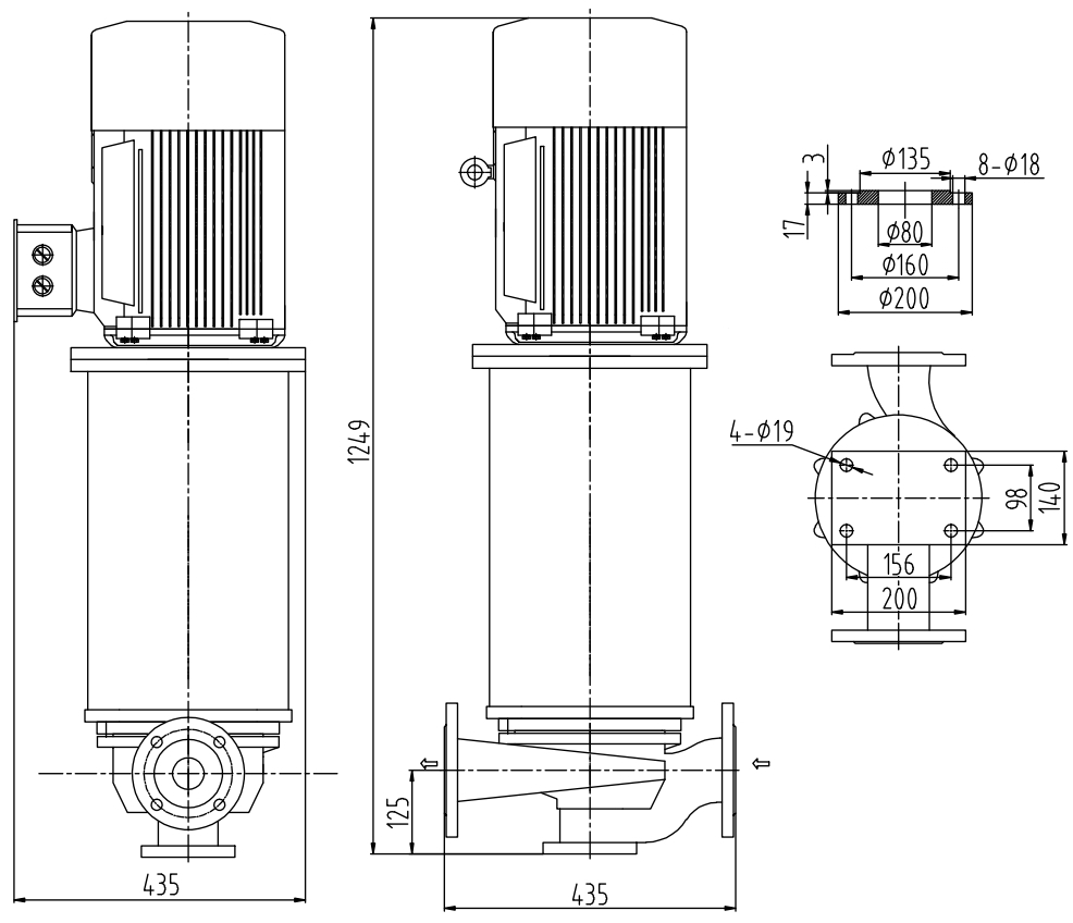 Габаритный чертеж насоса ZY Technology LQLRY 80-80-210 