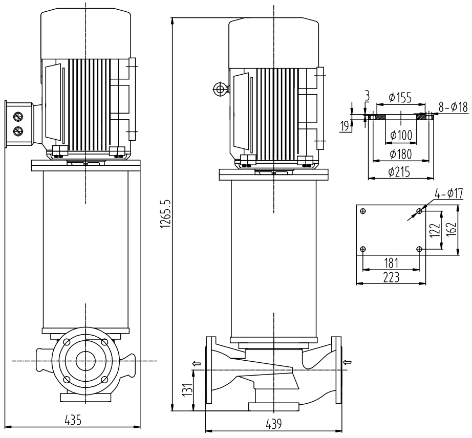 Габаритный чертеж насоса ZY Technology LQLRY 100-100-135