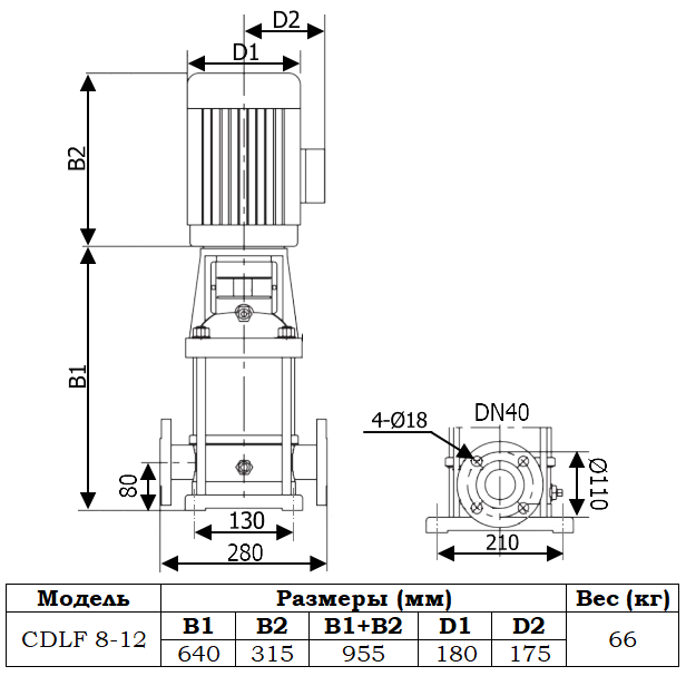 Габаритный чертеж модели Zenova CDLF 8-12