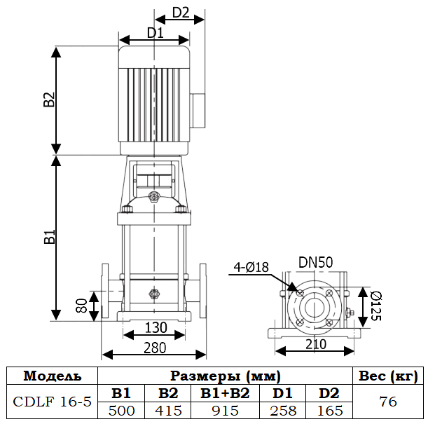 Габаритный чертеж модели Zenova CDLF 16-5