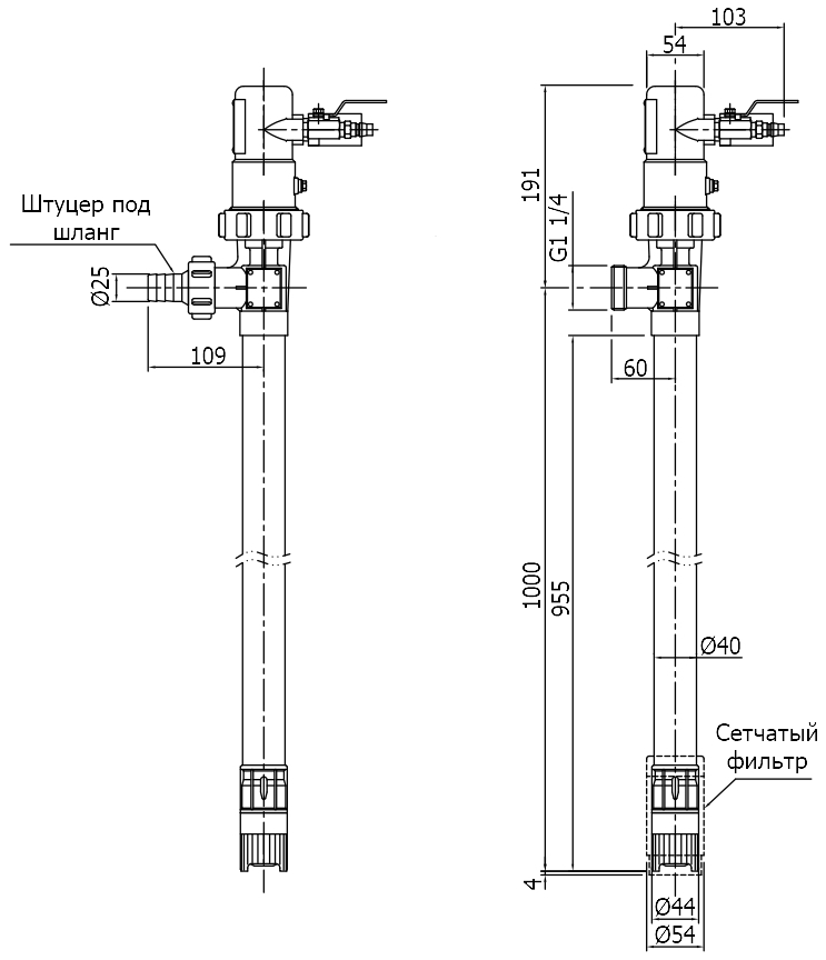 Габаритный чертеж модели Cheonsu DR-PHH-10-A4 с пневмодвигателем