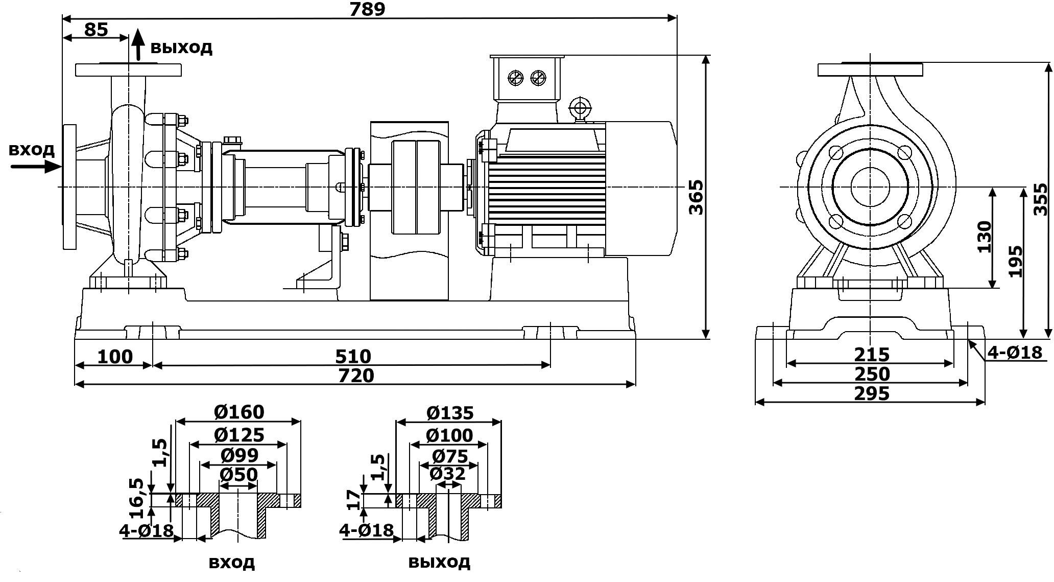 Габаритный чертеж модели LQRY 50-32-150/2-C
