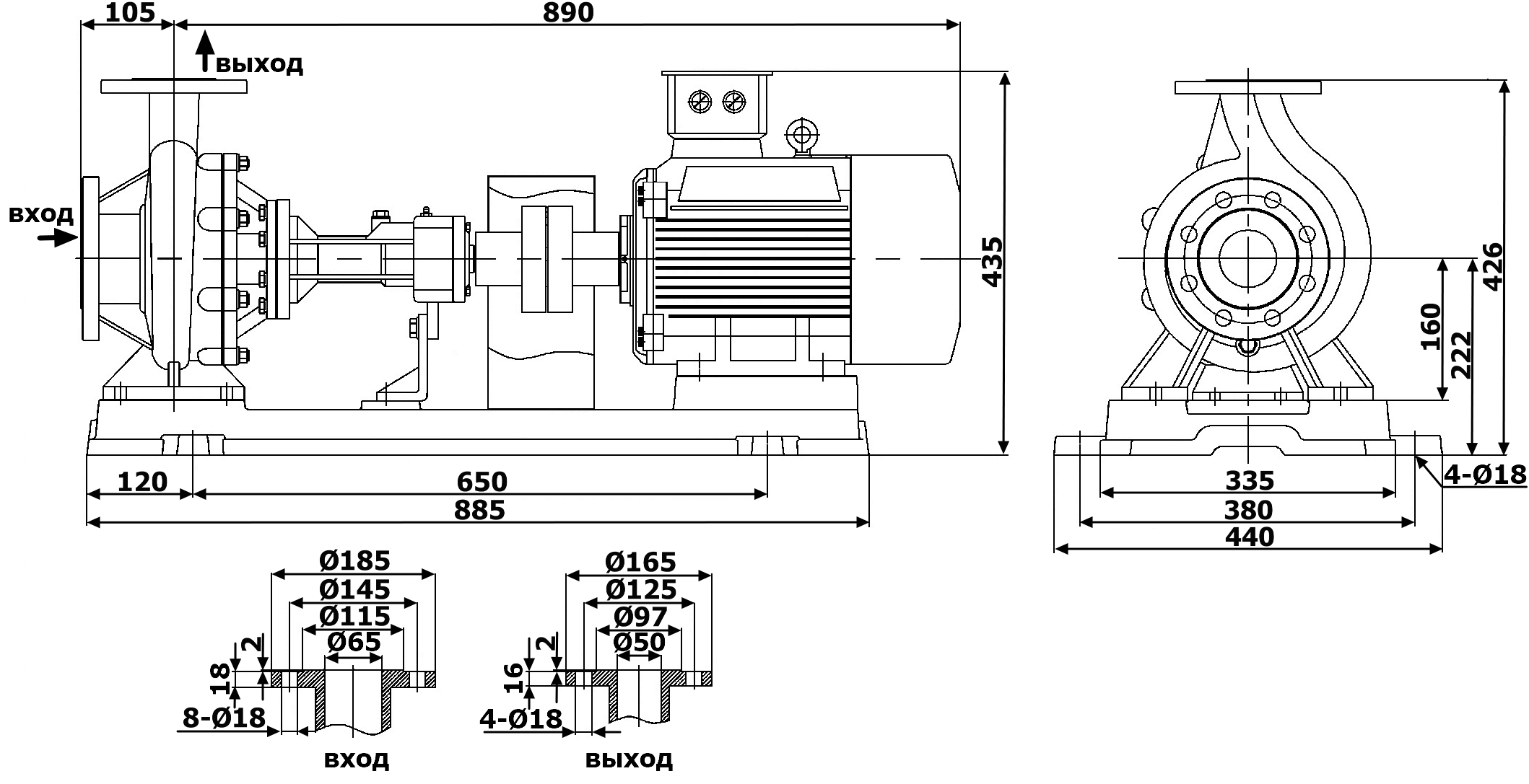 Габаритный чертеж модели LQRY 65-50-170/2-C
