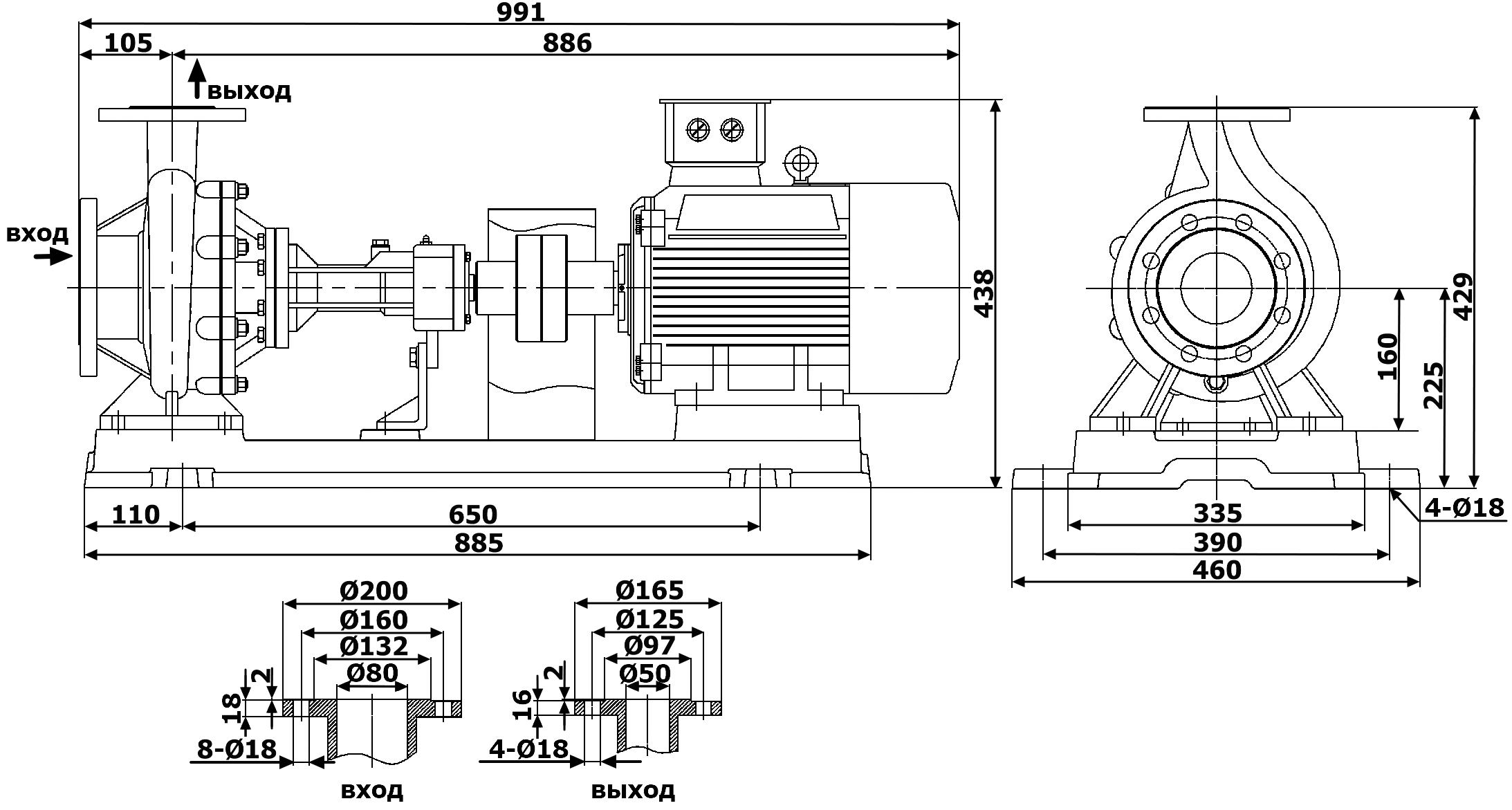 Габаритный чертеж модели LQRY 80-50-180/2-C